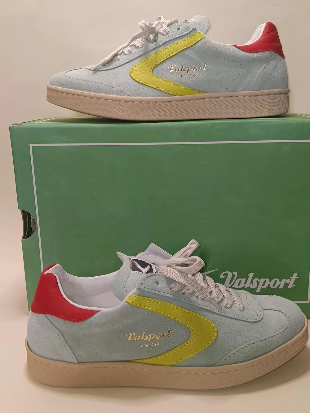 Women’s Light Blue Suede Sneakers with Yellow Accent